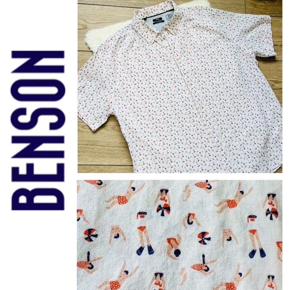 BENSON Button Up Beach Swim Pattern Dress Shirt Size XXL